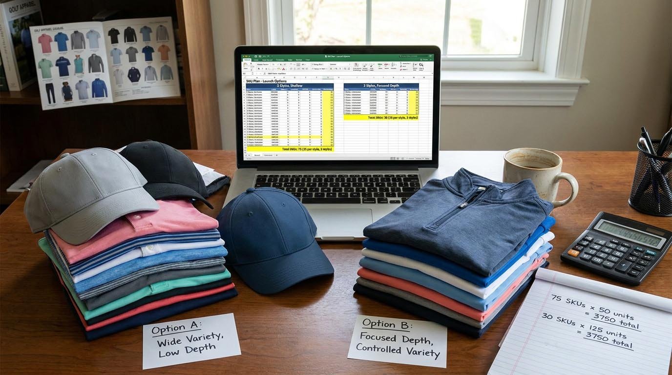SKU calculation breakdown for golf apparel launch