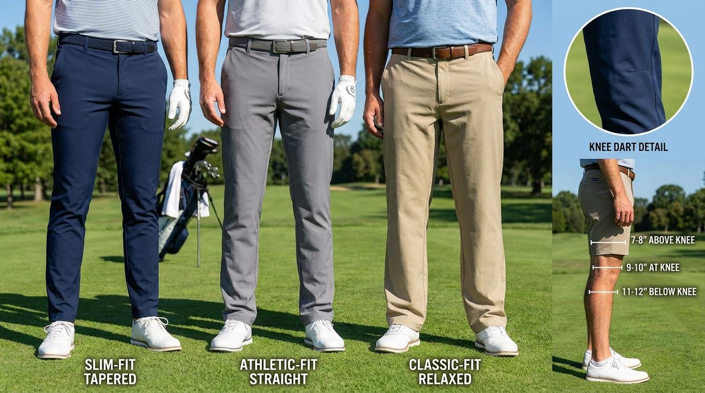 Silhouette options for golf bottoms Golf pants fit comparison