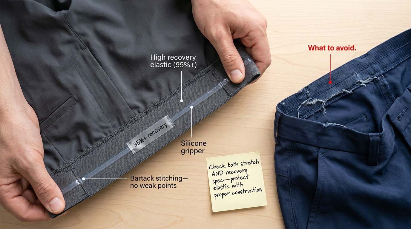 Elastic and Gripper Construction for Golf Bottoms golf apparel elastic waistband construction