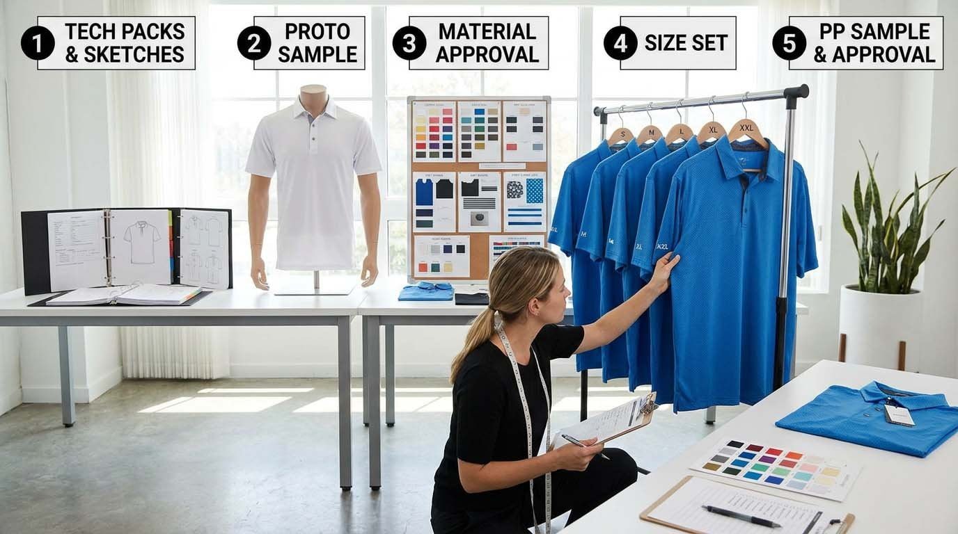 golf apparel sampling workflow chart