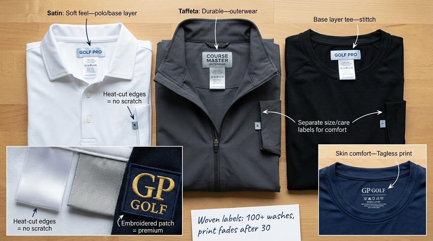 Woven Labels and Branding Trims for Golf Clothing golf apparel woven label types and placement