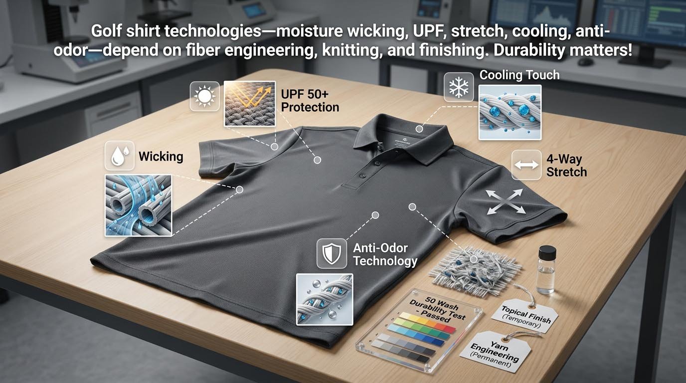 performance fabric technologies for golf shirts golf fabric technologies moisture wicking UPF