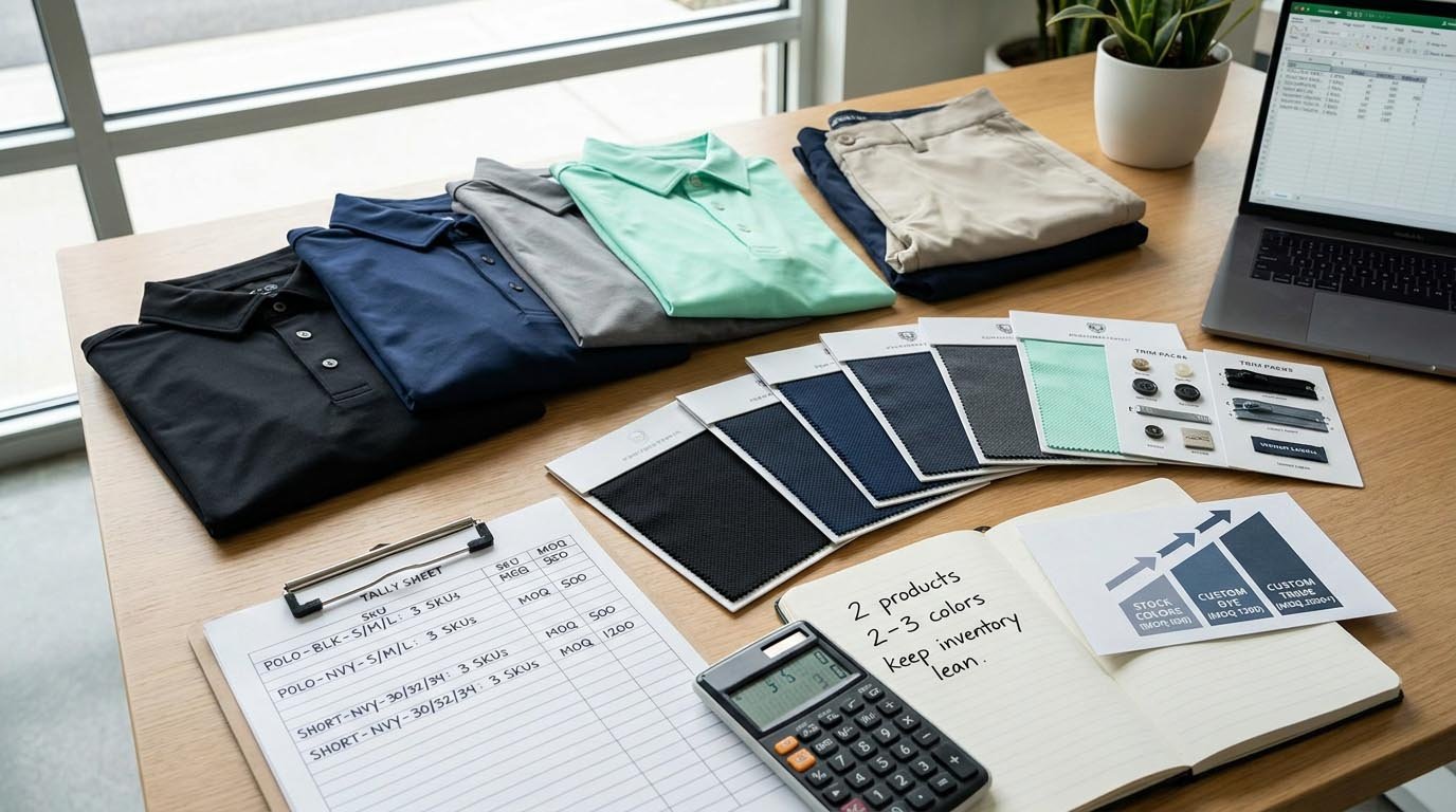 planning SKUs and MOQ for golf brand golf apparel MOQ planning strategy