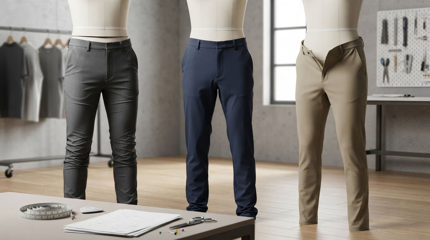 Golf Pants Fit Mistakes and Issues to Avoid Common golf pants fit problems illustrated on mannequin