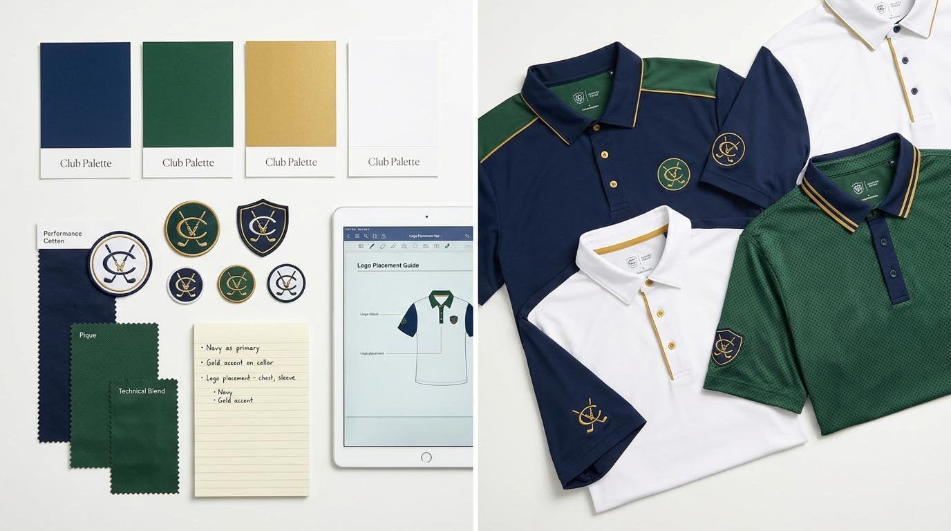 Golf polo with contrast piping and color blocking Design elements showing color blocking and piping details