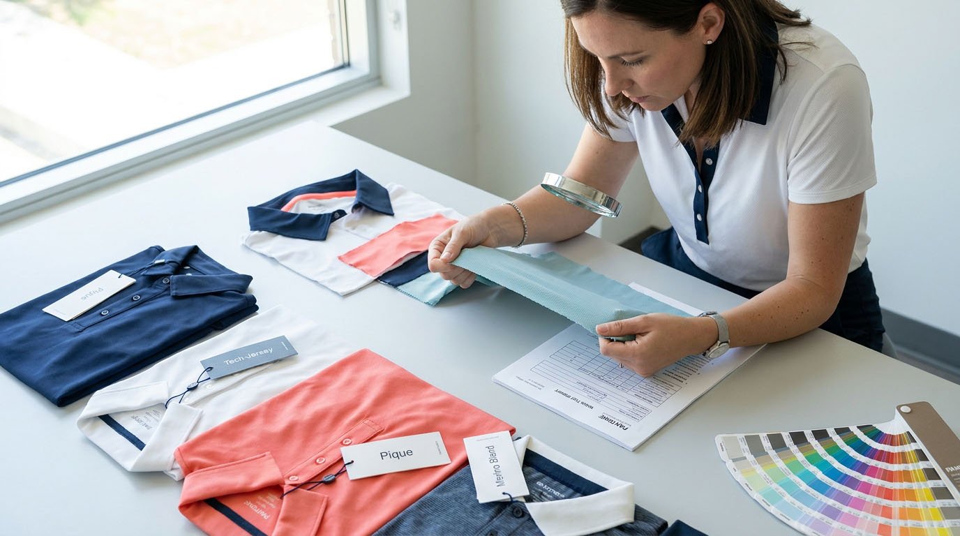 Fabric sample testing for golf polos