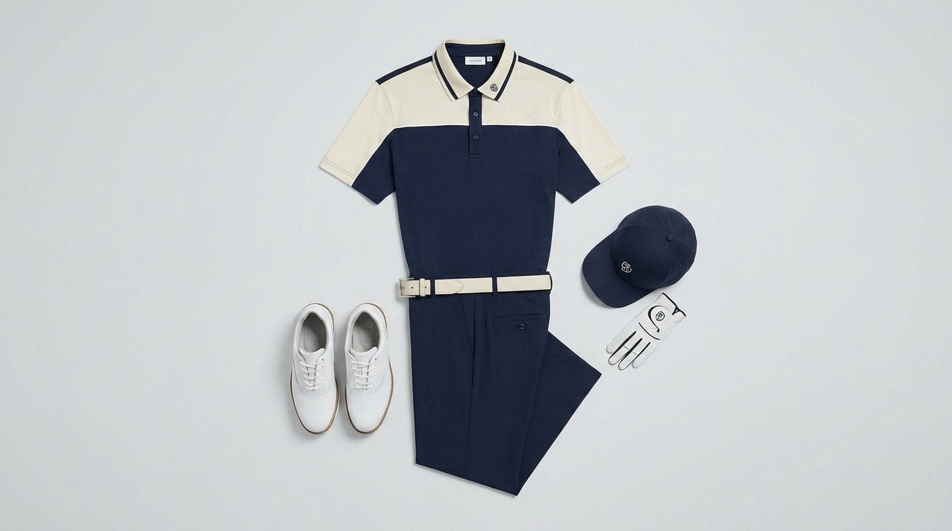 Custom golf club polo with color blocking and piping Golf club uniform design with distinctive elements