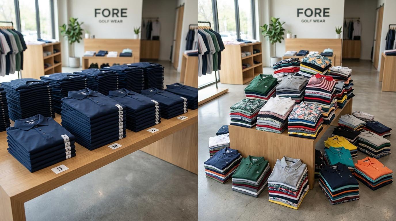 Golf polo MOQ and SKU depth comparison