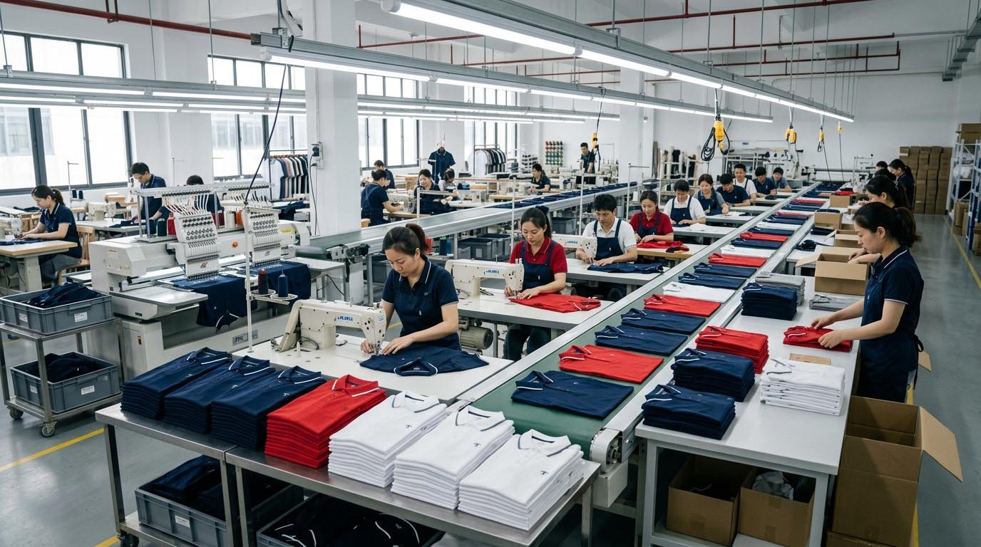 Golf Polo Manufacturing Quality Control Mass Production of Golf Polo Shirts