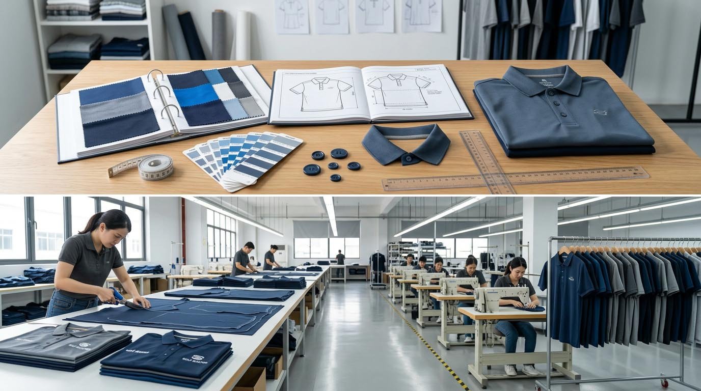 OEM golf polo bulk production process