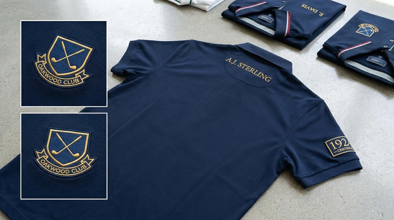 Custom embroidered names and special edition details Personalized golf uniform with member names