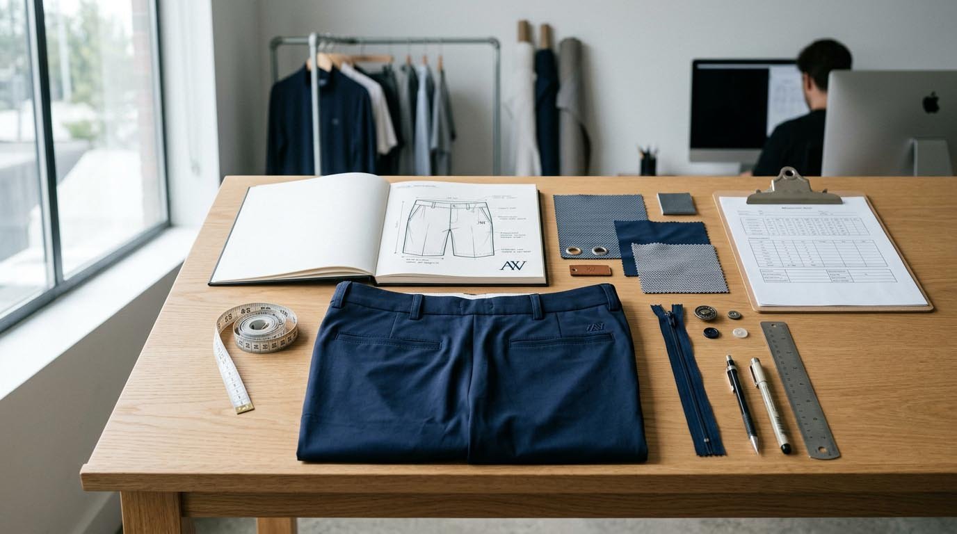 Golf shorts tech pack and material specifications