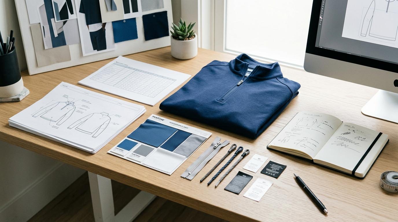 Tech Pack Example for Quarter-Zip Pullover
