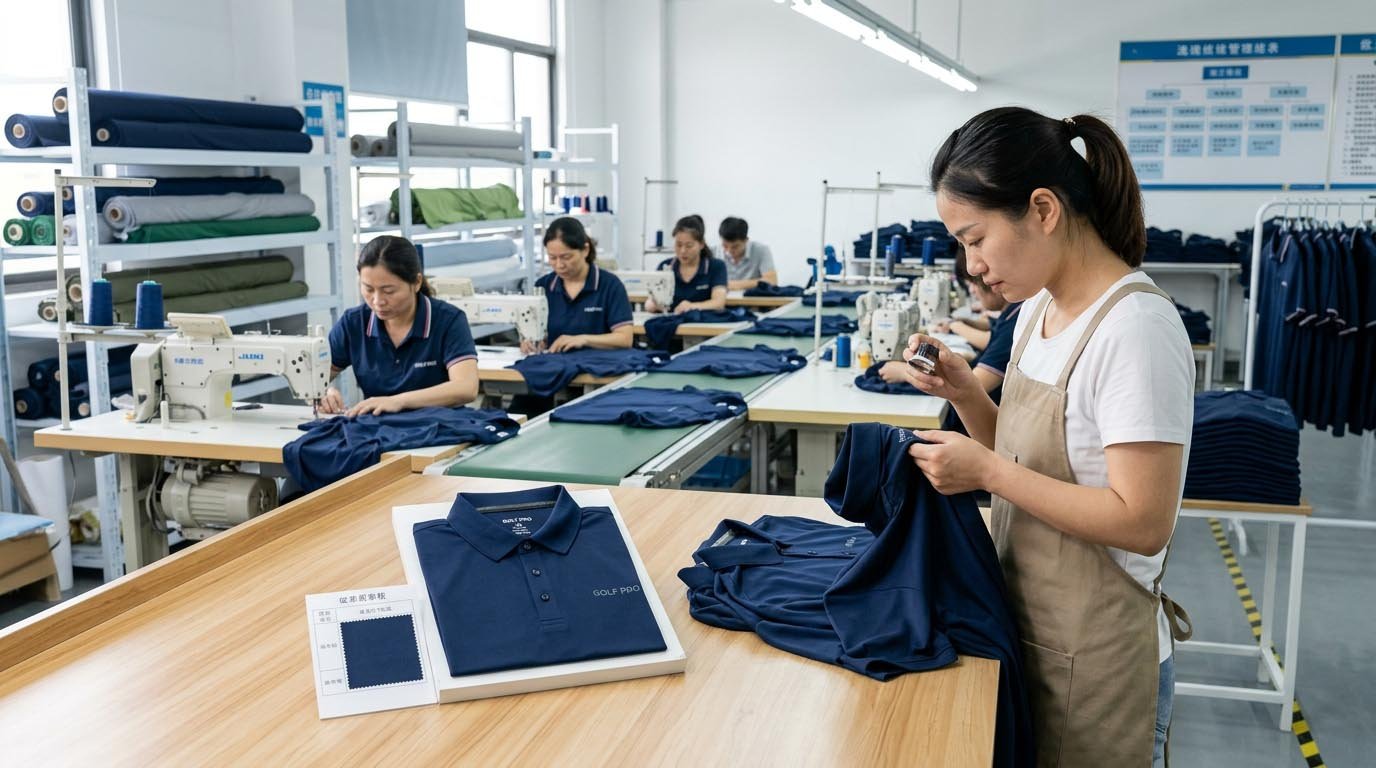 golf clothing sample vs bulk production quality