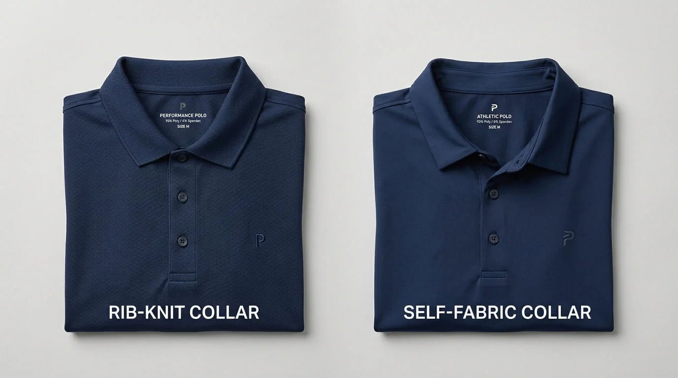Rib knit vs self fabric golf polo collar rib knit vs self fabric golf polo collar