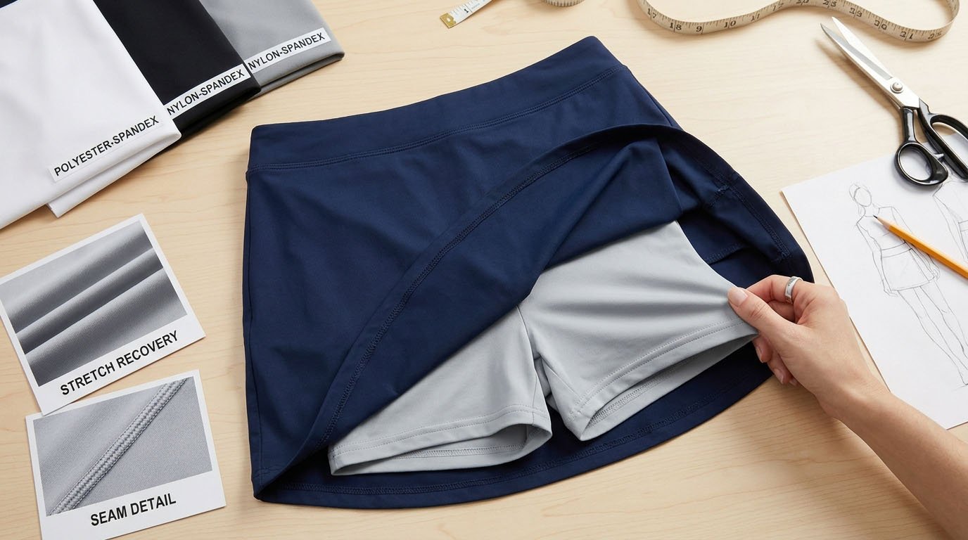 Best Inner Shorts Fabric for Golf Skorts Golf skort built-in inner shorts fabric construction and stretch recovery