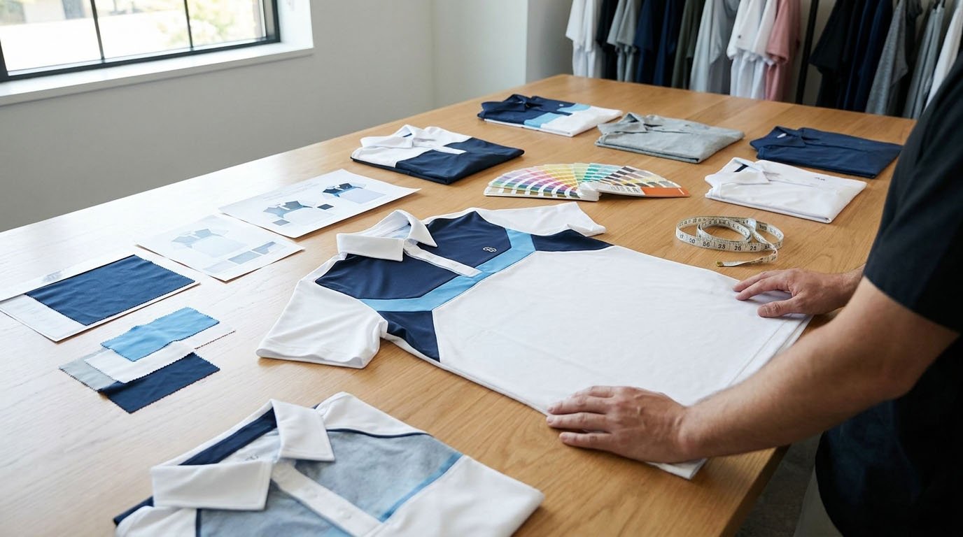 Pre-production golf polo printing sample inspection and artwork approval