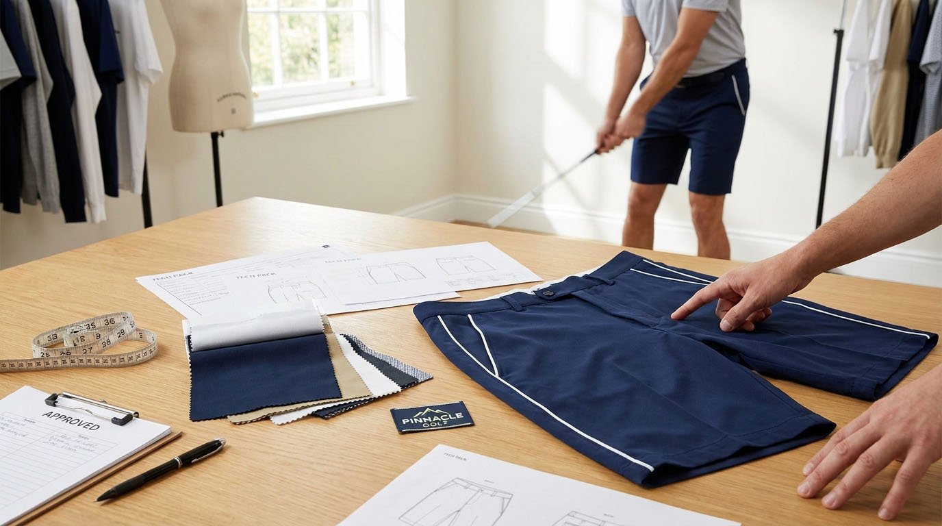 custom golf shorts sample approval and golf swing fit testing