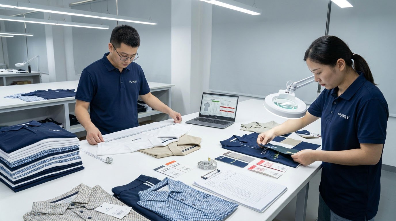 Golf apparel bulk production defect investigation and corrective action inspection
