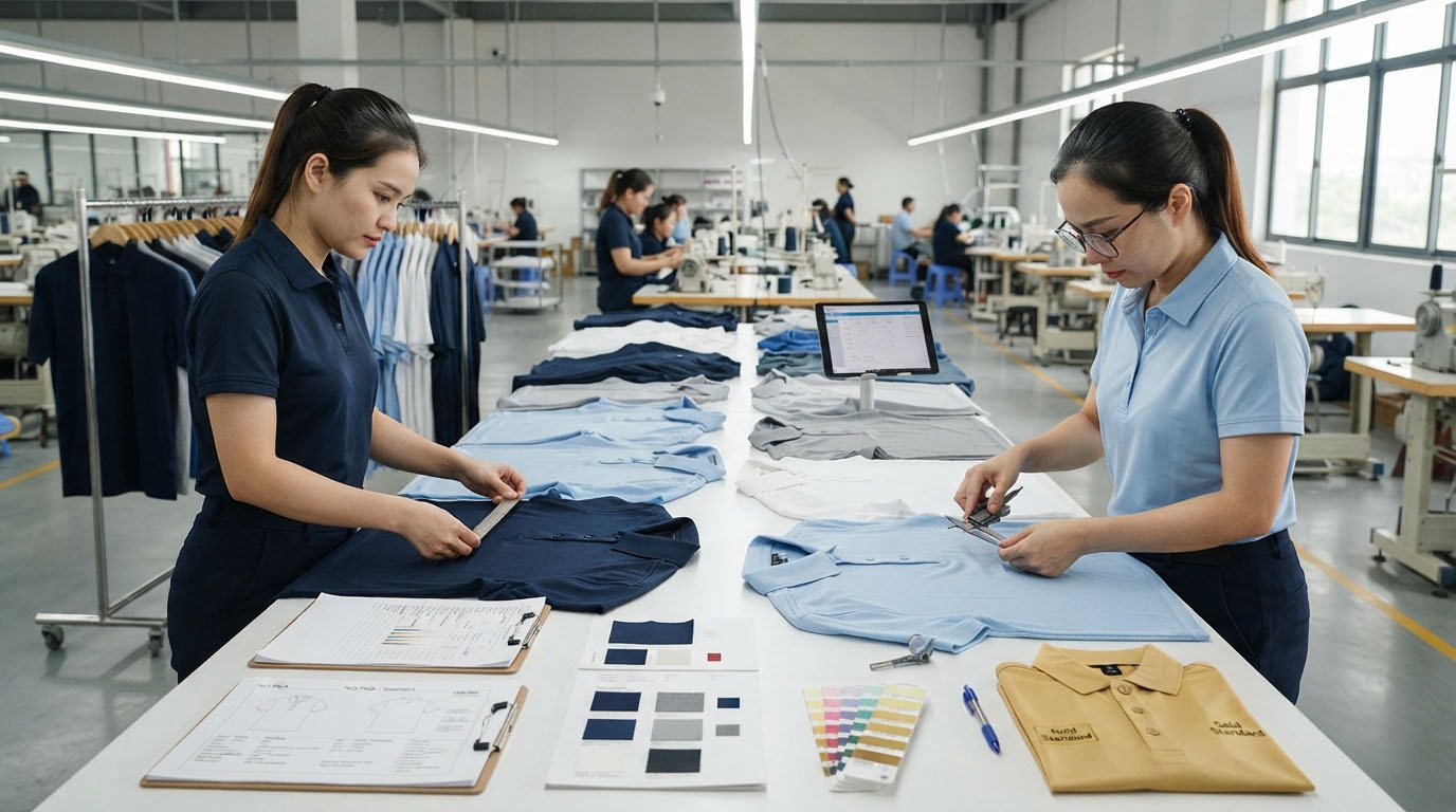 Golf Apparel Factory Quality Control and Bulk Consistency Golf apparel factory quality control and bulk garment inspection