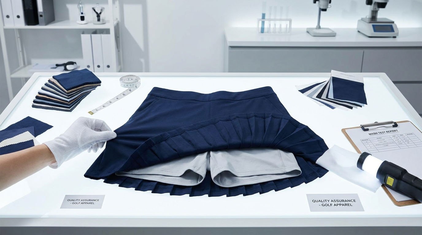 Golf Skort Fabric Testing Before Production Golf skort fabric testing opacity stretch recovery and wash stability