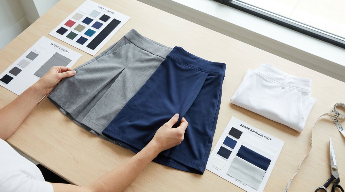 Golf Skort Outer Skirt Fabric Comparison Woven versus knit outer skirt fabrics for golf skorts