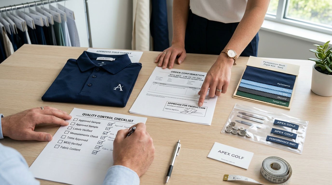 Golf apparel order confirmation and quality inspection checklist