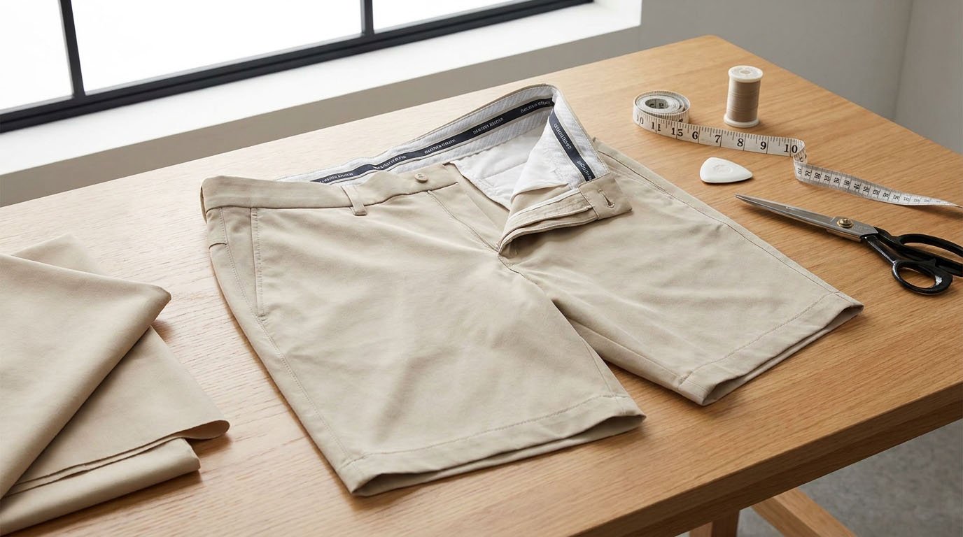 Hot Weather Golf Shorts Garment Construction Breathable golf shorts construction showing lightweight pockets waistband and seams