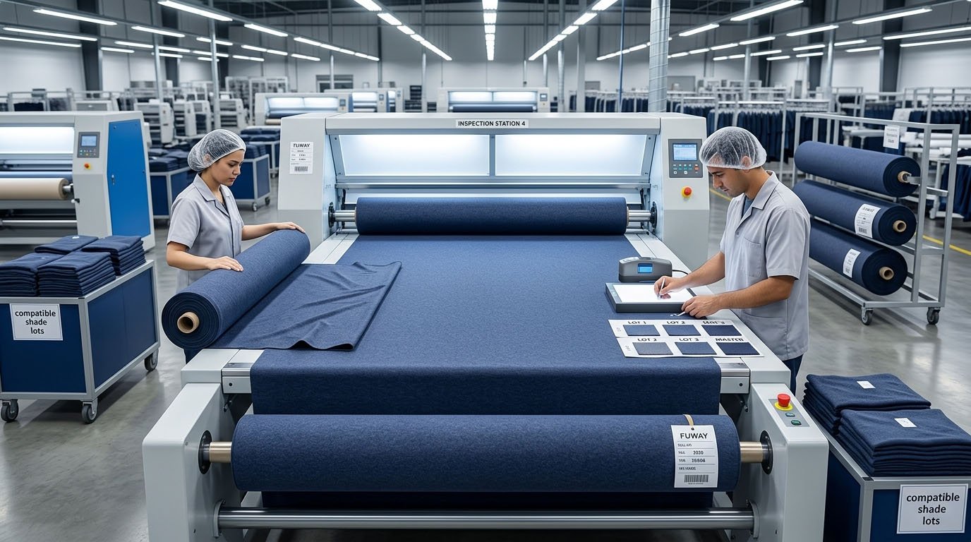 Golf apparel bulk fabric roll inspection for shade variation