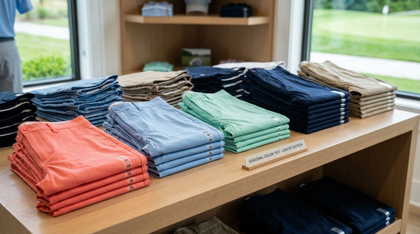 Seasonal Golf Shorts Color Testing and Sell Through Review Golf shorts seasonal color collection sampling and retail demand testing