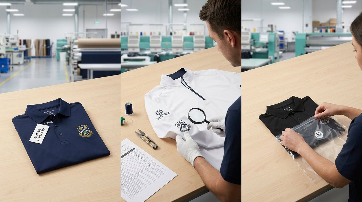 Embroidery inspection at sample approval inline production and final QC stages