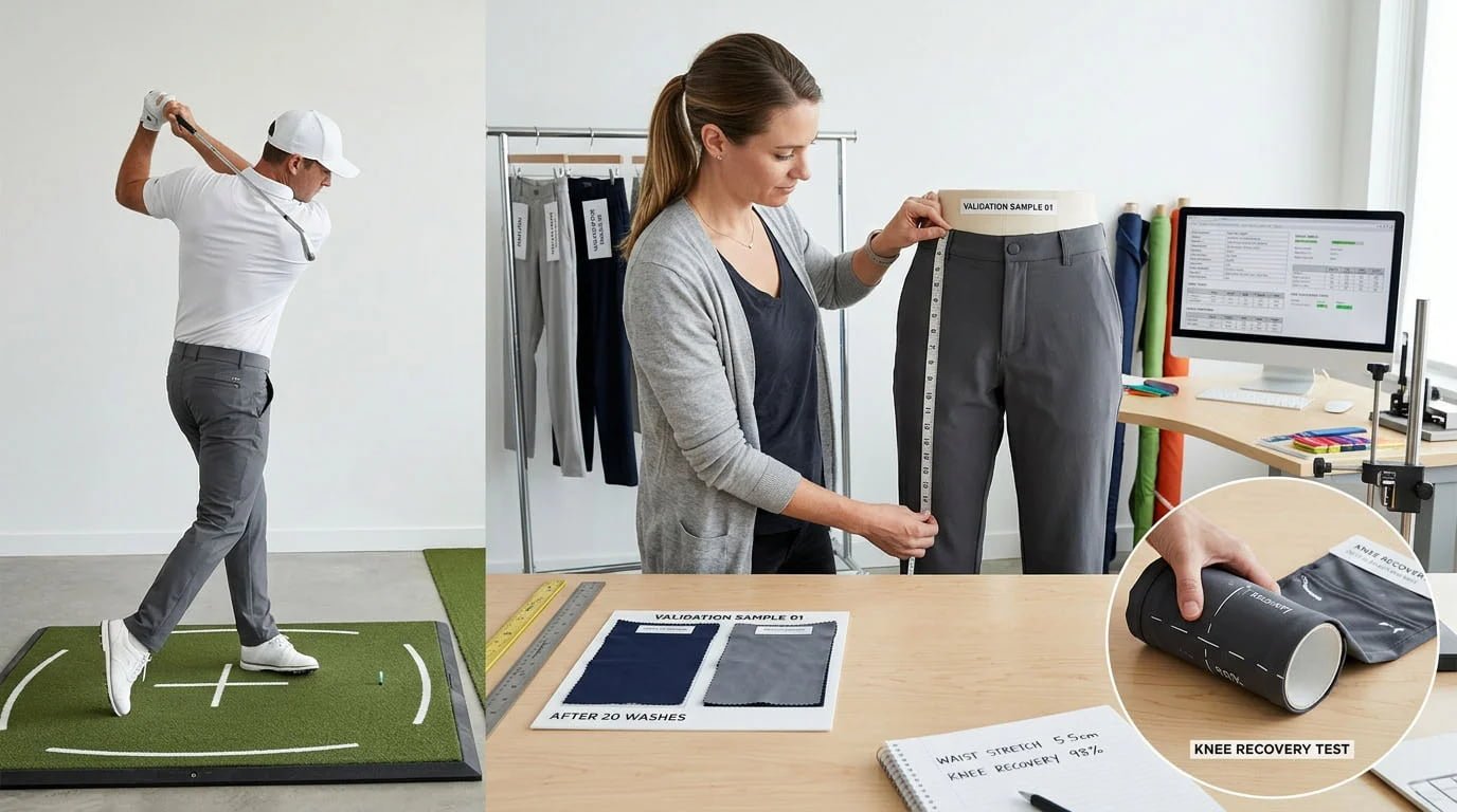 golf pants fabric sampling wear testing and quality control