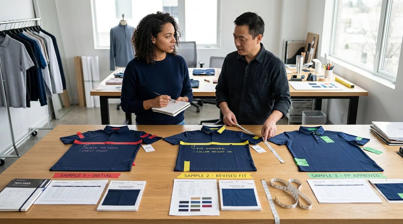 golf polo sampling and fit approval process