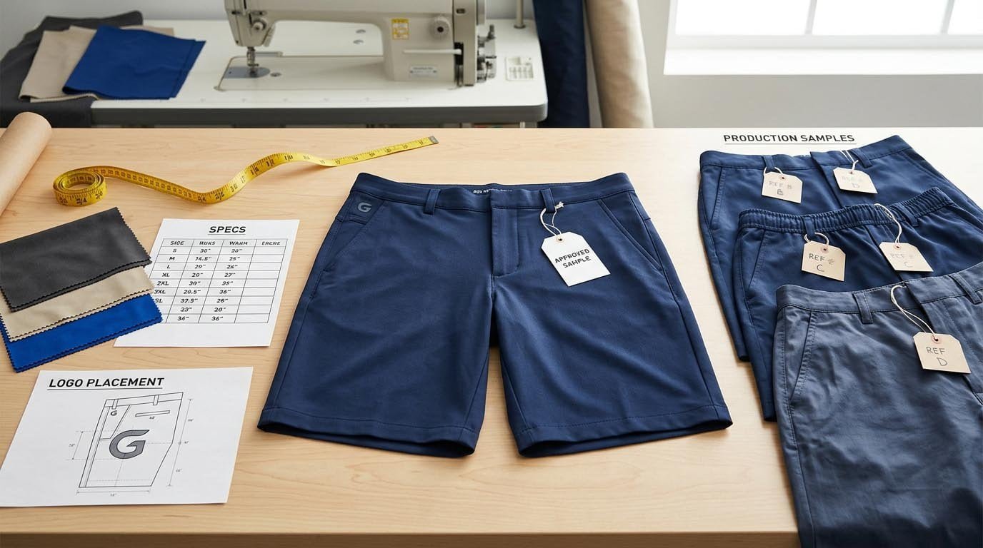 golf shorts sample approval before bulk production