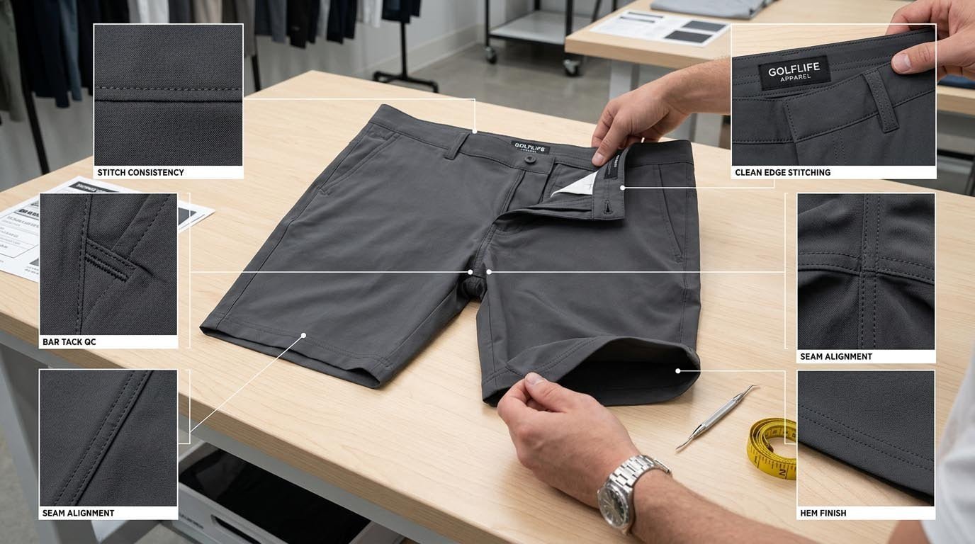 golf shorts stitching construction quality control